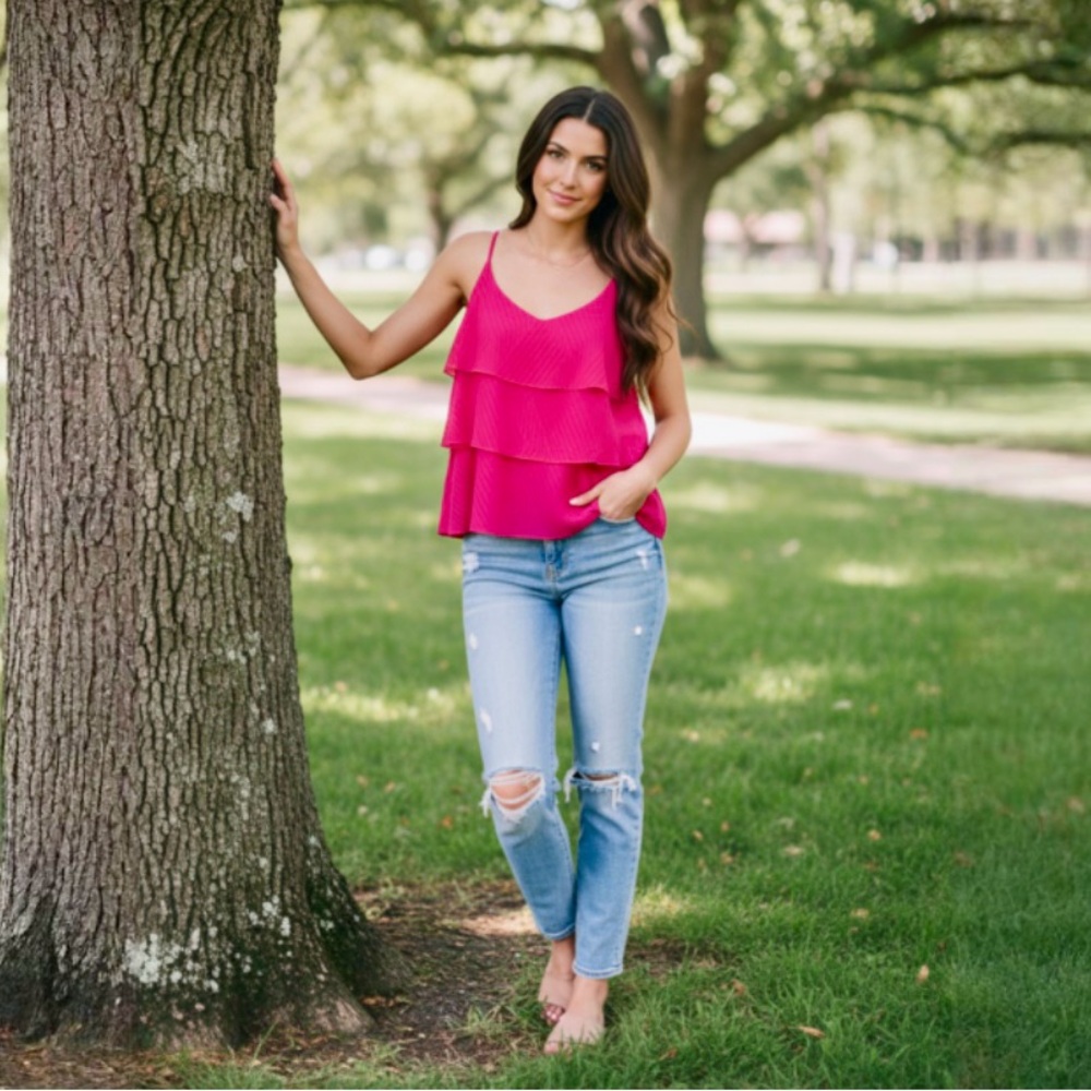 Amadi Pink Amelie Tiered Cami Tank Top by Anthropologie Size Medium